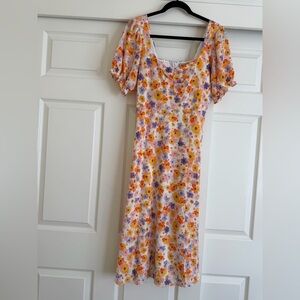 BCBGeneration Floral Midi Dress with Puff Sleeves